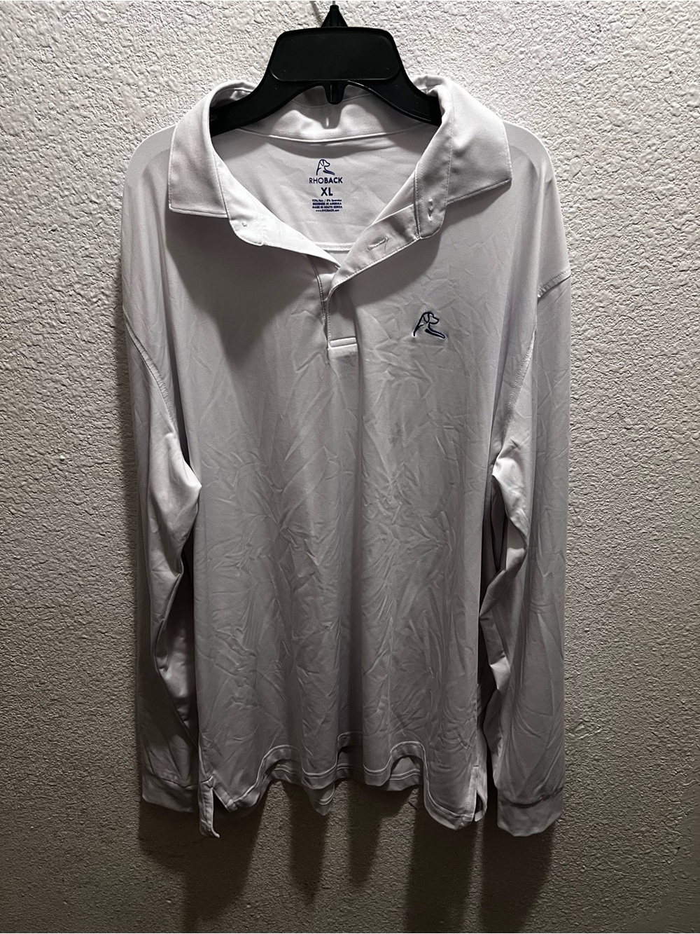 Rhoback Men's Long Sleeve Polo – Light White with Navy Logo